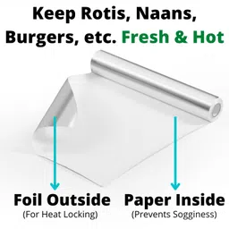 WrapSmart 2-in-1 Pre-Cut Sheets | Aluminium Foil Plus Butter Paper | Foil Paper for Kitchen | Food Wrap | Fresh Food | Moisture Balancing | Heat Locking | Sheet Size: 9.5"x11.5" - 50 Sheets image 2