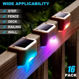 DenicMic plastic 16 Pack Waterproof LED Solar Step Lights for Outdoor Decks, Railing,Stairs, Step, Fence, Yard, and Patio Christmas Decoration Lights(Color Changing) image 2