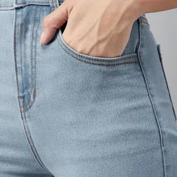 dolce crudo Women's Light Blue Bootcut High Rise Regular Stretchable Denim Jeans image 5