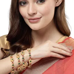 sukkhi Traditional Gold Plated Red And Green Kada Bracelet Bangle Jewellery Set for Women & Girls image 2
