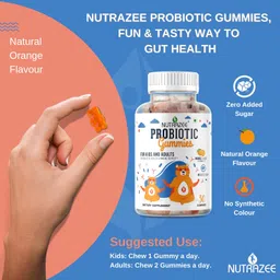 nutrazee Probiotic Gummies,2 Billion CFU,Prebiotic Fiber Supplement,Zero Added Sugar For Kids,Men & Women Clinically Validated For Digestion,Easy Bowel Movement & Immunity,30 Orange Flavour Gummy Bear image 2