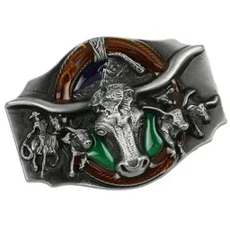merishopp Retro Bull Head Pattern Rodeo Belt Buckle Cowboy Western Belt Buckle Fit for 3.6-3.9cm Belt Zinc Alloy Clothing Shoes & Accessories | Mens Accessories | Belt Buckles image 1