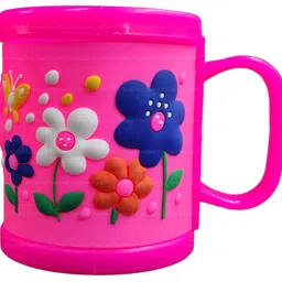 FunBlast Milk Mug for Kids – Embossed Mug for Kids, Milk Drinking Cup for Girls, Cartoon Mugs for Girls, Best Birthday Return Gifts for Kids - Capacity 350 ML - Plastic (Pink-Flower) image 1