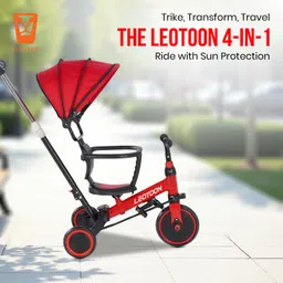 4-in-1 Trot n’ Roll | with Sunshade | 3 Mute EVA Wheels | Big Wheel Hub | Music & Light | Steel Frame | Non-Slip Tyres | Extendable Handle | Convertible to Balance Bike | (Red) (2-6 Years) image 2