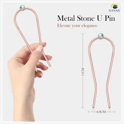 Sanas Diamond Swerve U-Shape Metal Hair Pin 1Pcs - Rose Gold Fork Bun Juda Chopsticks Hairpin 11 cm length - Stylish Hair Accessory for Women and Girls 1Pc image 2