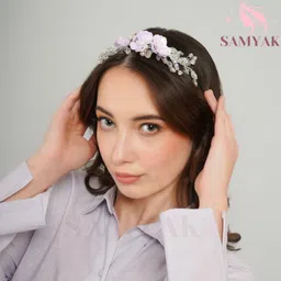 Samyak Pearl & Crystal Hair Band Accessories For Women & Girls, Stylish Tiara Headband For Wedding Party Juda Bun Fashion For Bridal Hair Decoration Accessory image 2