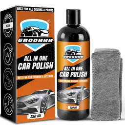 Groommm All In One Car Polish Kit 250ML For Exterior & Interior Surface | Suitable For All Metal, Plastic & Rubber Surface | All Paint Friendly Bike Polish For Shine | Tyre Polish & Car Wax | Pk Of 1 image 1