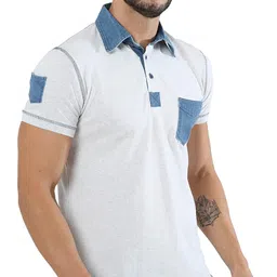 fanideaz Men's Denim Collar Premium Polo T Shirt with Denim Pocket image 1