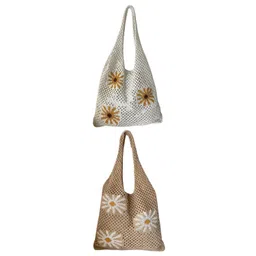 the style sutra Knitted Tote Bag Practical Casual Beach Tote for Birthday Gift Seaside Party Apricot image 5