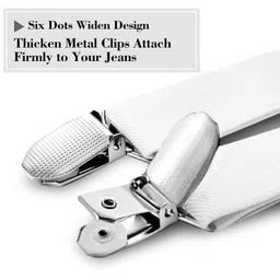 habibee Solid Color Mens Suspender Bow Tie Set Clip On Y Shape Adjustable Braces (White) image 4