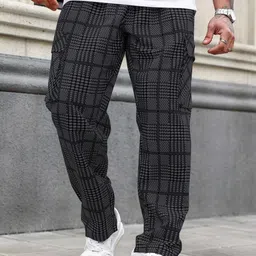 tagdo Men's Plaid Cargo Pocket Straight Leg Relaxed Casual Pants (2039) image 2