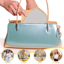 victor enterprises Victor Mirrors Big Square Shape Wooden Handleheld Beauty Makeup Mirror for Bathroom/Dressing Table/Shaving/and for Travel kit 7.5 inch image 2