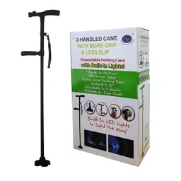 Maharsh Two Handled Cane with More Grip & Less Slip Dependable Folding Cane with Built in Lights image 1