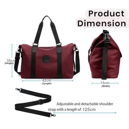 storite Nylon 35 cm Luggage Travel Duffle Bag for Women, Sports Shoulder Bag with Wet Pocket Weekender Overnight Luggage Bag, Trendy and Stylish - (Red Wine - 42 x 15 x 35 Cm) image 2