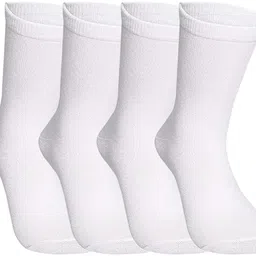 sjeware Polyester Men and Women 4 Pairs Mid Calf Length Socks(MC-1006), White image 1