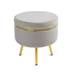nacia Ottoman Pouffe Stool for Living Room Sitting, Grey (16x16x17 inch, Pack of 2) - Round Footstool/Foot Rest with 4 Wooden & Golden Metal Legs for Dressing Table, Home Decor, Balcony, Bedroom image 4