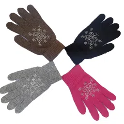 krystle Women's & Girl'sPearl Snowflake Gloves Winter Outdoor Windproof Warm Knit Mittens (Grey) image 4