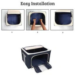 generic PackPro 66 LTR Foldable Steel Frame Cloths Zip Organizer Bag | Oxford Fabric | Storage and Cover Box for Wardrobe Shelves Clothes, Sarees, Bed Sheet, Blanket Storage Box Navy Blue (Pack of 2) image 3