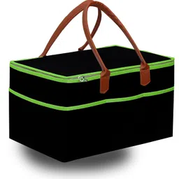 green decor GREEN DECOR-Non Woven Fabric Diaper Caddy Bag with Handles & Zip Lock for Smart Mothers Baby Diaper Caddy Wipes Felt Storage Organizers,Foldable & Portable(Black&Tan&Parrot-15X10X8 Inch) image 1