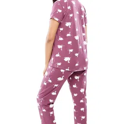 zeyo Women's Cotton Swan Printed Stylish Night Suit Set Of Shirt & Pajama Set 5611 image 4