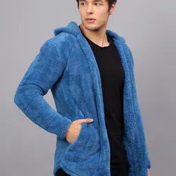 ben martin Men's Hooded Cardigan Full Sleeve Fleece Shawl Collar Shrug Open Front Drape Cape Overcoat with Pockets image 4