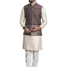 sojanya (Since 1958 Men's Silk Blend Kurta and Pyjama with Nehru Jacket image 1