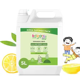 Koparo Organic Dishwash Liquid | 5 Litres | Lime And Basil Fragrance | Natural, Plant Based & Eco-Friendly | Removes Tough Grease, Soft on Hands | Baby & Pet Safe image 1