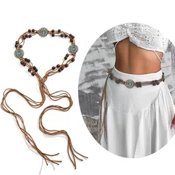 ani accessories Flower Rope-Style Ethnic Hand-Woven Waist Chain | Braided Waist Chain Retro Woven Belts | Bohemian Waist Rope Belt Woven Belt for Dress | Jeans for Women & Girls image 3