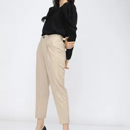 tokyo talkies Women's Tapered Fit Peg Trousers | Stretchable Trousers| Mid-Rise image 2