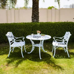BRISHI Cast Aluminium Garden Patio Seating Chair and Table Set for Balcony Outdoor Furniture with 1 Table and 2 Chair Set (White) image 2