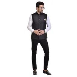 eliq Men's Solid Waistcoat (S-36, B LACK) image 5