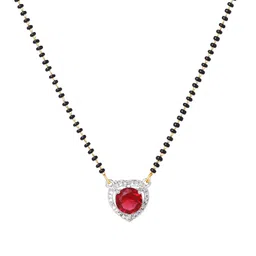 gehena by estele Gold & Rhodium Plated Graceful Heart Pendant Mangalsutra Chain with Black Beads & Ruby Crystal for Women image 1