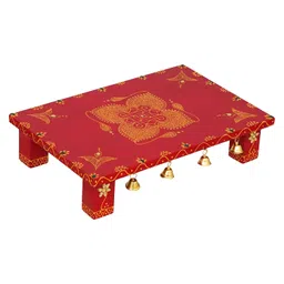 generic Ramkripa Art Chowk Purna Designed Wooden Chowki/Patla | Wooden patla for puja -12" (Length) x 8"(Width) x 2.5" (Height) Inch image 5