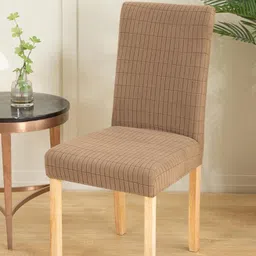 Lukzer 4PC Stretchable Dining Chair Cover/Slipcover with Elastic Bottom (Dark Beige Textured Box Pattern/Seat Height: 45-70cm, Seat Length: 38-52cm, Seat Width: 38–52cm) image 5