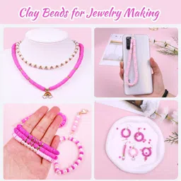 Jankylabh Lay Beads for Bracelet Making Kit, Pink Color Flat Polymer Beads Set with Letter Bead, Heart Smile Face Gold Bead, Charms, Tools for Jewelry DIY Crafts, Gift for Girls Women image 4