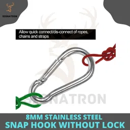 SIGNATRON Stainless Steel Spring Snap Hook Carabiner/Hook Swing Connector/Heavy Duty Multipurpose (Silver) - Pack of 8 image 4