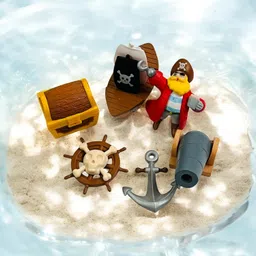 Moira Miniature Pirate Themed Decoration Set, 6 Pieces, Includes Ship Wheel, Treasure Chest, Anchor, Barrel and Figurine image 2