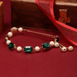 zaveri pearls Green Artificial Stones & Pearls Adjustable Bracelet For Women-ZPFK16715 image 3
