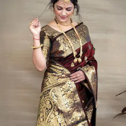 women elegence Women's Banarasi Silk Saree with Intricate Gold Zari Weaving & Unstitched Blouse Piece – Traditional Indian Wedding Attire image 3
