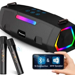 Pemacom Portable Bluetooth Karaoke Machine - 60W Powerful Speaker with 2 Wireless Microphones, RGB Lights, Lightweight with Shoulder Strap, Perfect for Adults & Kids, Home & Outdoor Party image 1