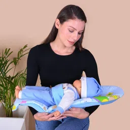 HOOPA 2-in-1 Feeding Pillow with Soft Quilt Mattress (Blue) | Nursing pad | Infant Carrier | Newborn Upto 4 Months | Full Body Support image 2
