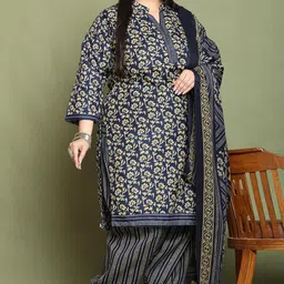 rajnandini Navy Blue Cotton Blend Printed Plus Size Ready to Wear Patiala Salwar Suit (Readymade-JOPLVSRW5171X-P) image 3