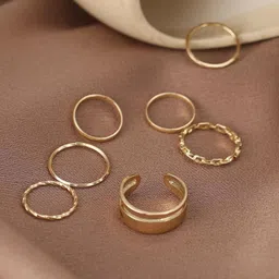 pink olive Set of Designer finget & thumb party Rings | Golden | Pack of 7 | For Women & Girls Fashion | Jewellery for Gifting | Minimalist Design, Chain Link and Twisted Band Styles image 3