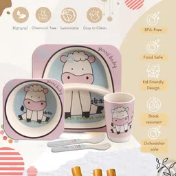 Tony Stark Bamboo Baby Feeding Set - 5-Piece Tableware for Toddlers, Kids & Babies Includes Plate, Bowl, Cup, Spoon, Fork - BPA-Free, Unbreakable Eco-Friendly |Organic & Natural (Calf) image 4