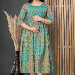 Albela Women's Cotton Floral Printed Maternity Feeding Kurti with Zipper Maternity Gown for Women Feeding Dress image 2