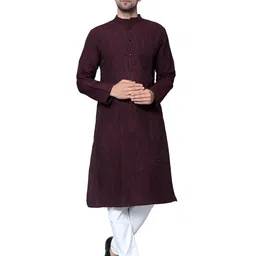 latest chikan Men's Cotton Regular Textured Long Kurta Full Sleeves - Casual Ethnic Wear image 1