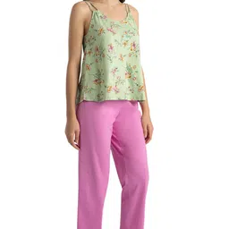 van heusen Women Lounge Round Neck Lounge Cami Top and Pants Set - 100% Cotton - Shoulder Straps, Elasticized Waistband image 2