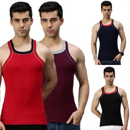 lux cozi Men's Cotton Modern Fit Vest (Pack of 4) (Prints May Vary) image 1
