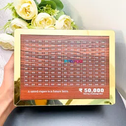 Printiaa Wooden Piggy Bank | ₹50,000 Savings Challenge Money Box | Carved Wooden Coin Bank for Kids & Adults | Cash Vault & Cashbox | Durable & Eco-Friendly Money Saver for Smart Saving image 2