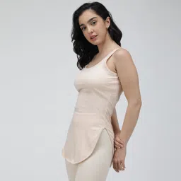 amul comfy Pack of 2 Light Assorted Sleeveless Solid Cotton Long Slips for Women | Colour May Vary | Assorted Colours image 4